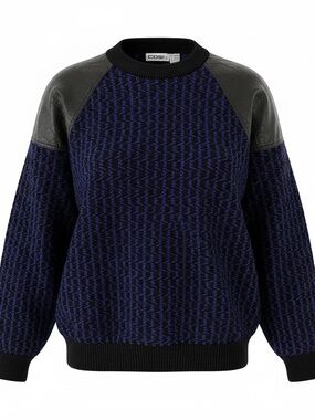 Vintage Cosi L’Uomo 80’s Sweater W/Faux Leather Shoulders S Purple & Black